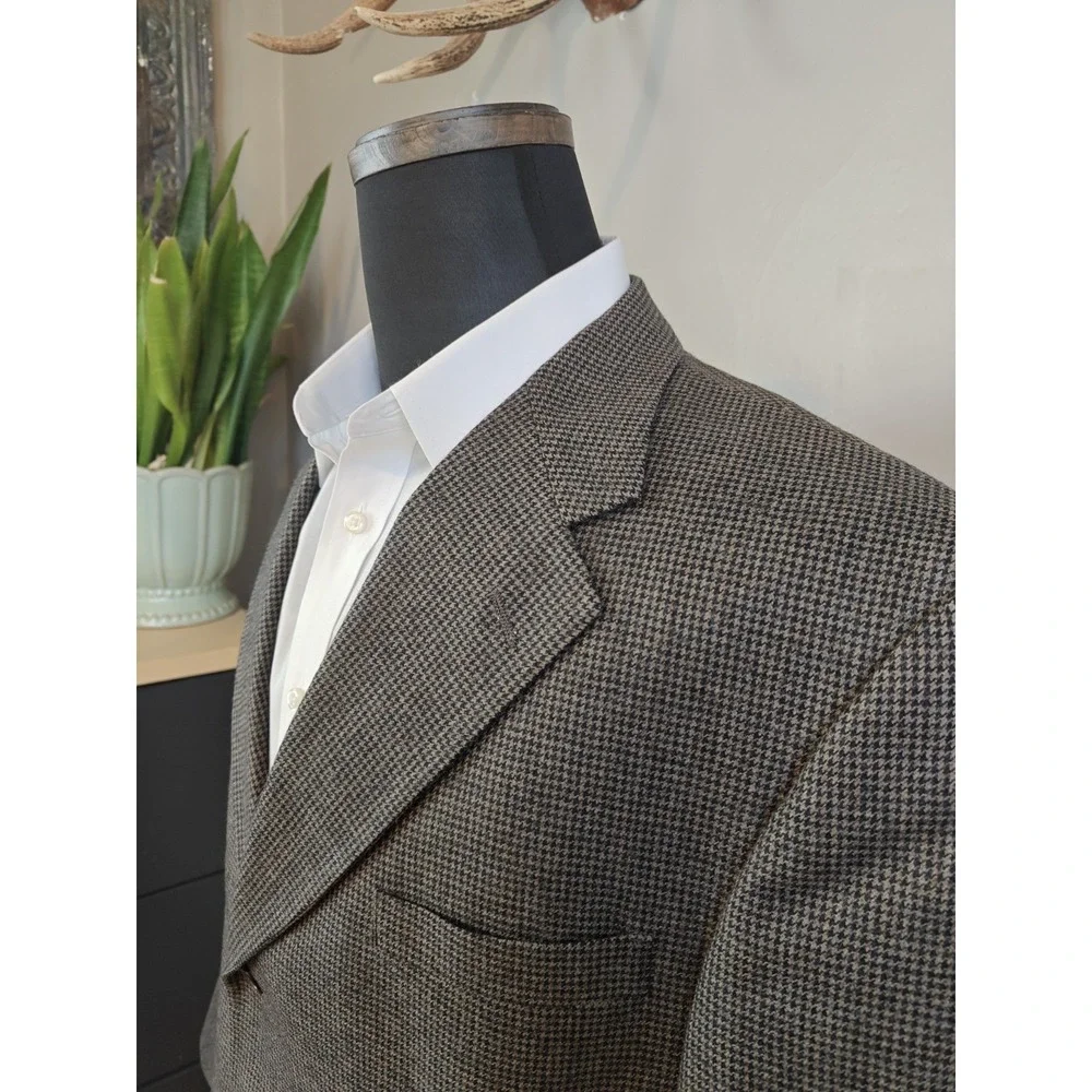 Hart Schaffner Marx Mens Wool Sport Coat 42R Taupe Check Made in USA X705